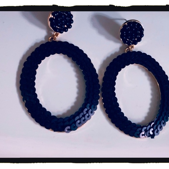 NEW Free People Black Sequin Statement Dangle Earrings - Picture 1 of 4